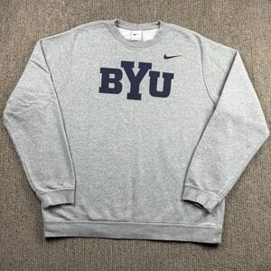 Nike Mens XL Crew Neck Pullover Sweatshirt Fleece Grey BYU Cougars